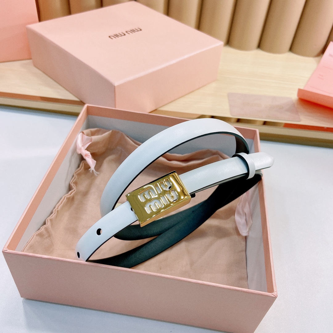 MiuMiu徽标跃于此款细腰带的金属