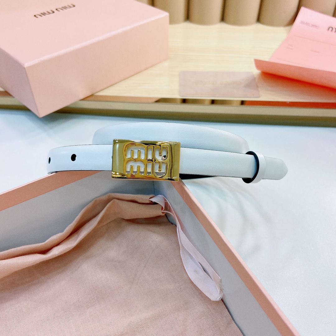 MiuMiu徽标跃于此款细腰带的金属