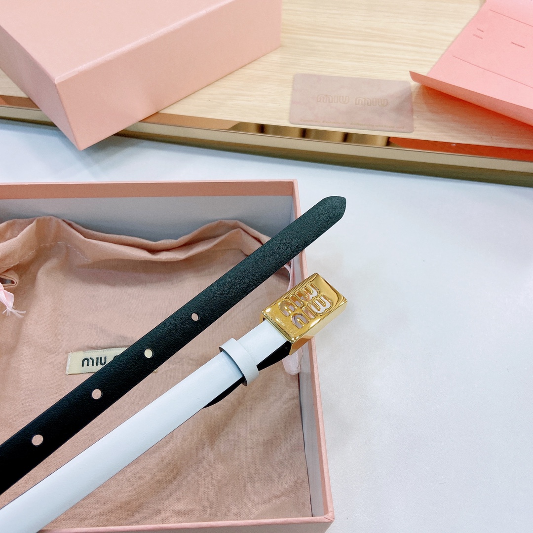 MiuMiu徽标跃于此款细腰带的金属