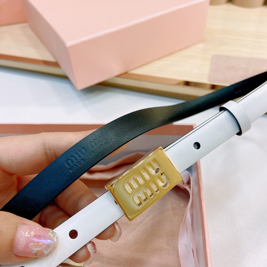 MiuMiu徽标跃于此款细腰带的金属