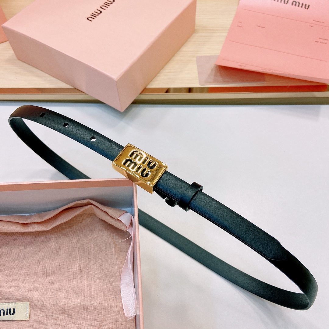 MiuMiu徽标跃于此款细腰带的金属