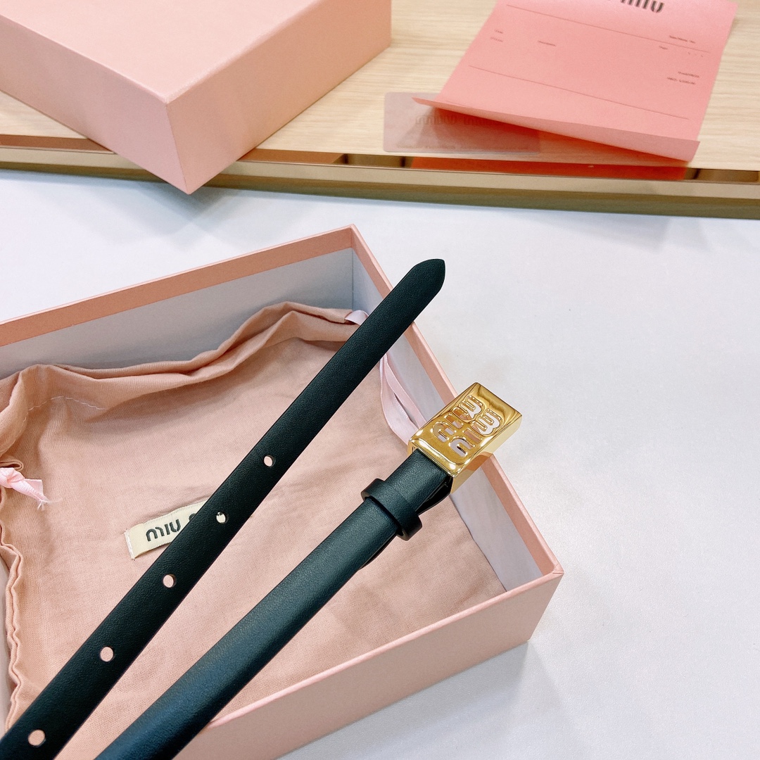 MiuMiu徽标跃于此款细腰带的金属