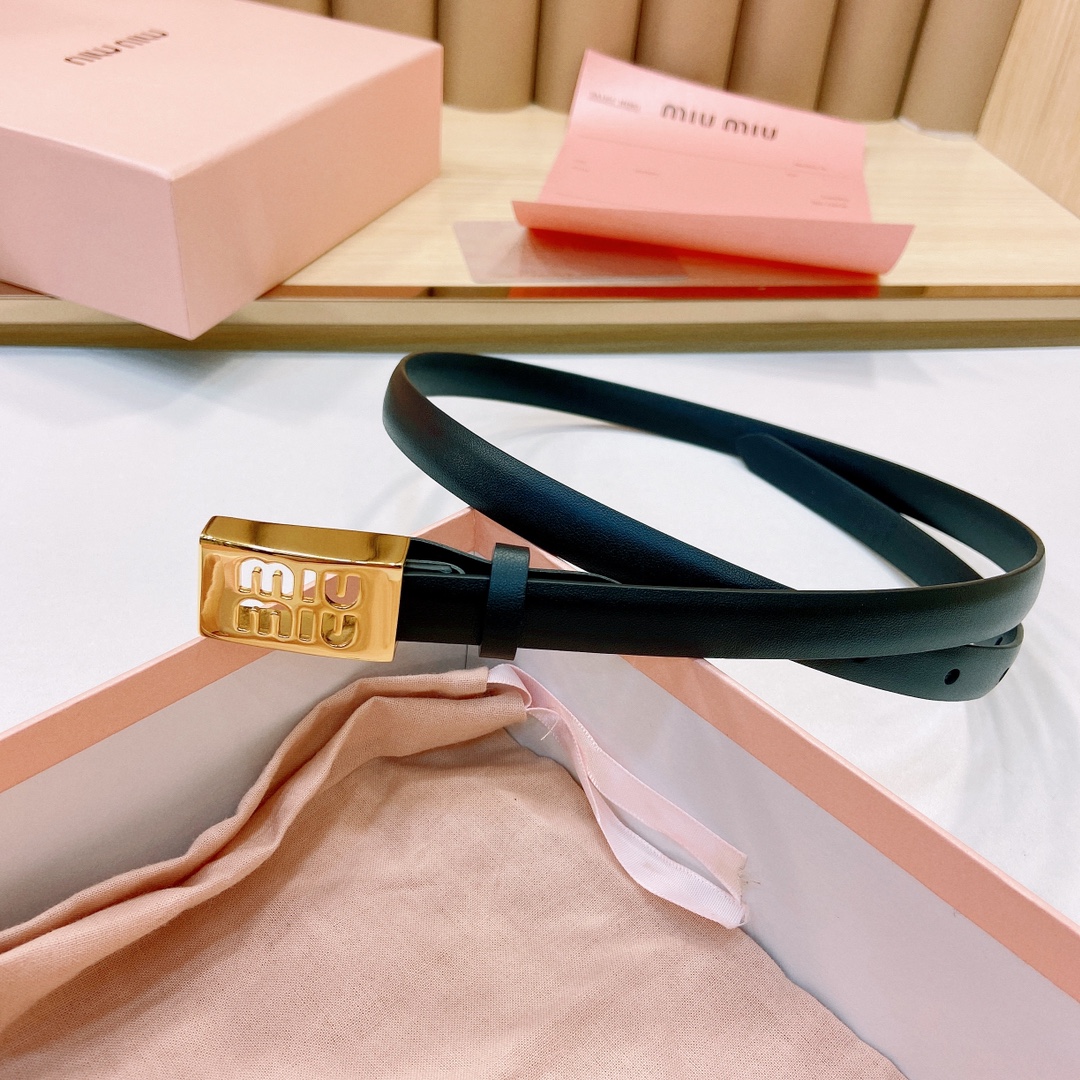 MiuMiu徽标跃于此款细腰带的金属