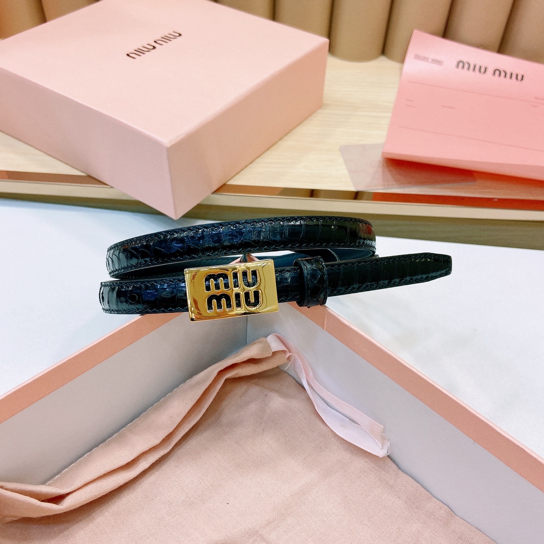 MiuMiu徽标跃于此款细腰带的金属