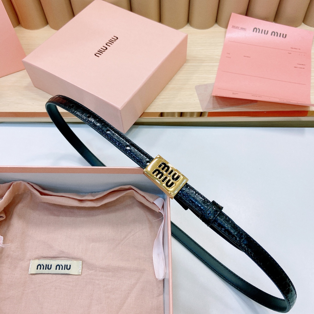 MiuMiu徽标跃于此款细腰带的金属