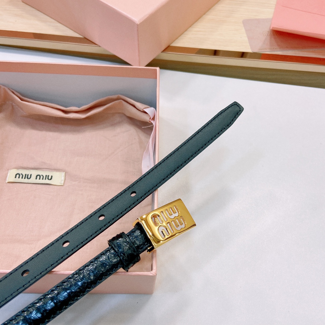 MiuMiu徽标跃于此款细腰带的金属