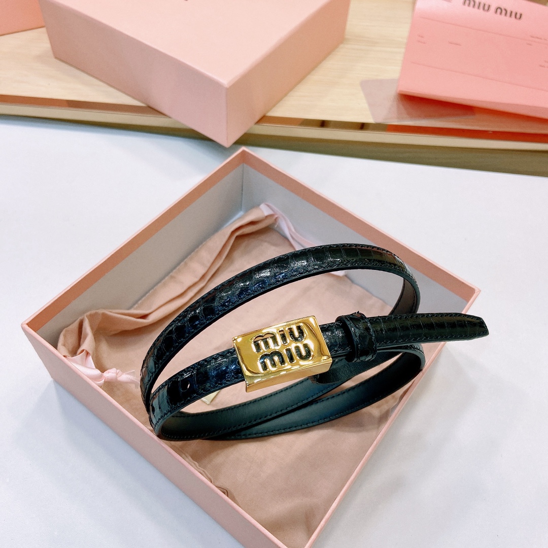 MiuMiu徽标跃于此款细腰带的金属