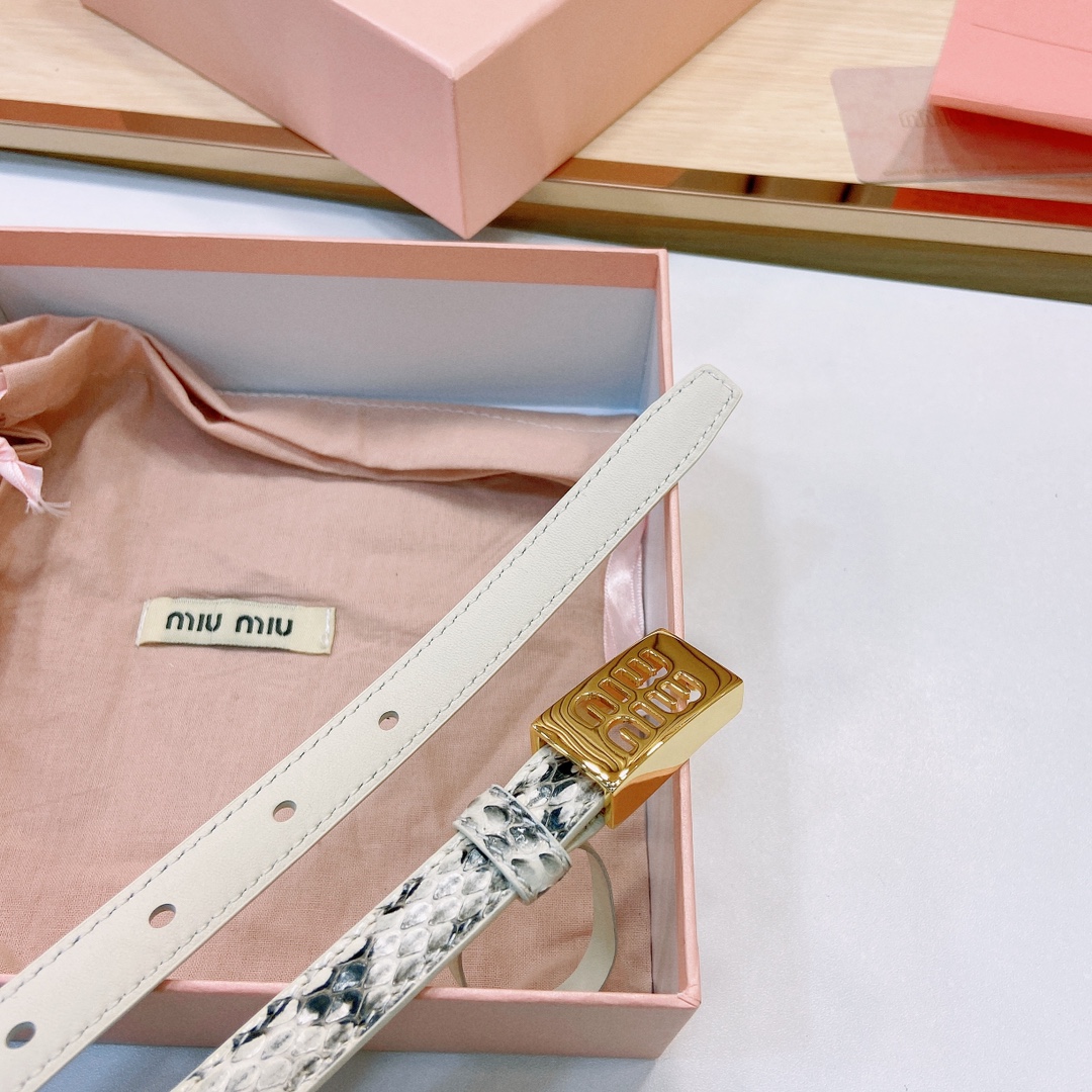 MiuMiu徽标跃于此款细腰带的金属