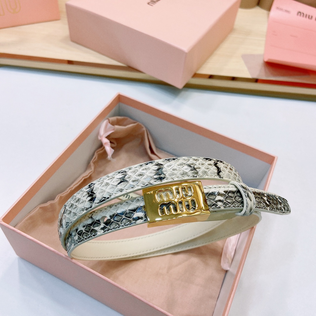MiuMiu徽标跃于此款细腰带的金属