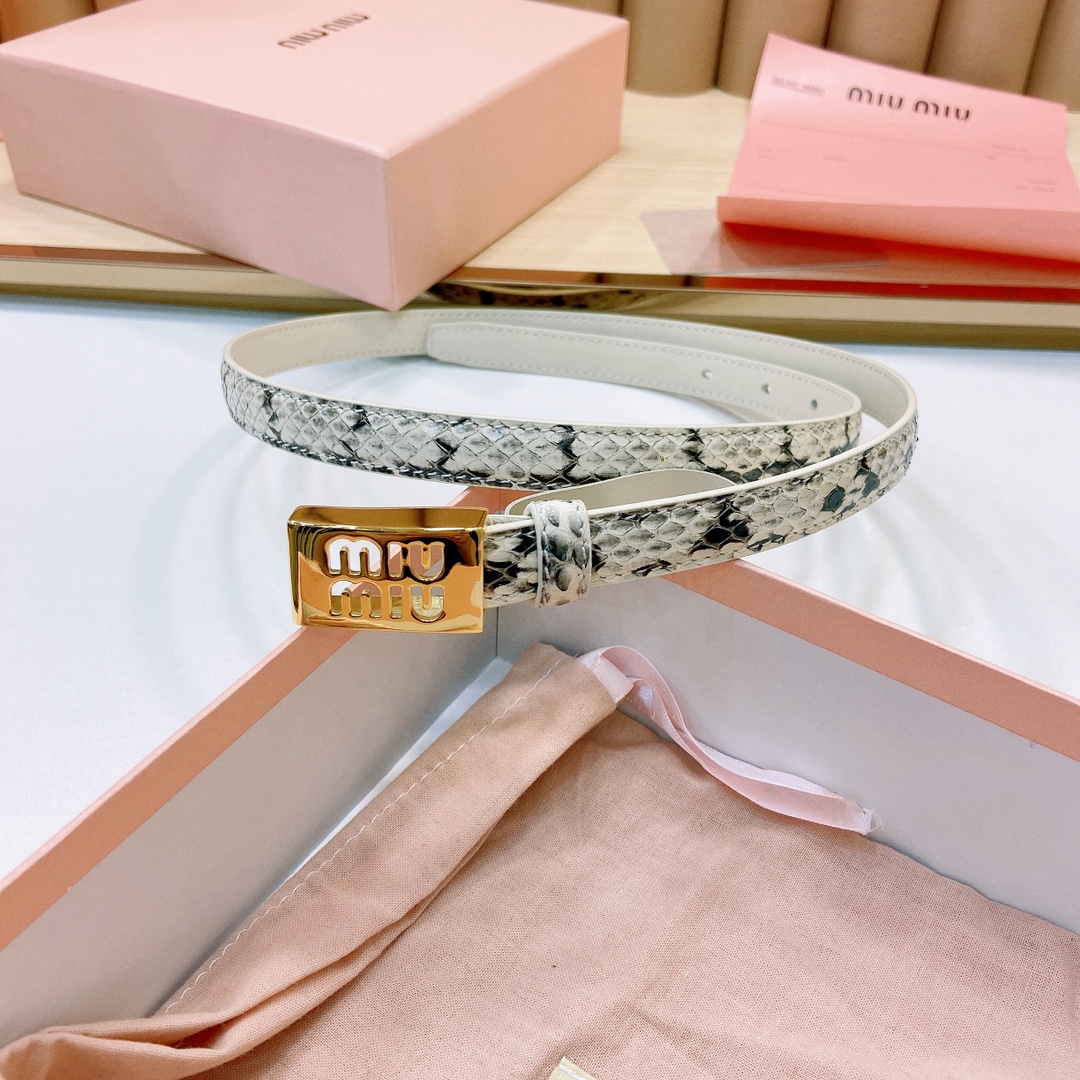 MiuMiu徽标跃于此款细腰带的金属