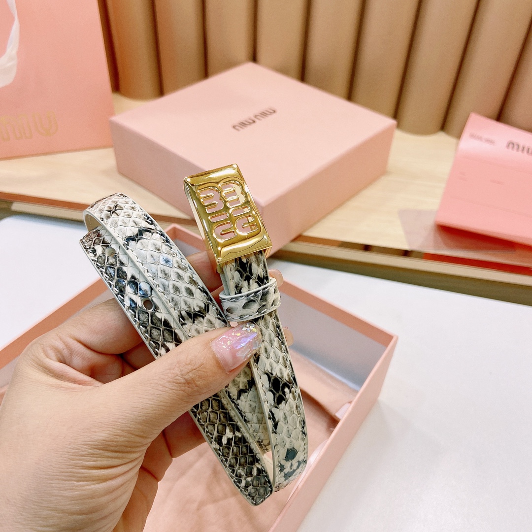 MiuMiu徽标跃于此款细腰带的金属