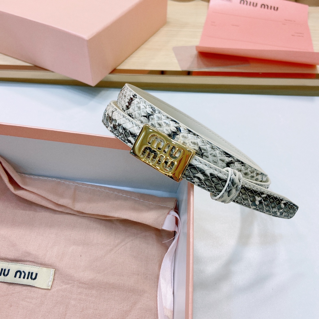 MiuMiu徽标跃于此款细腰带的金属