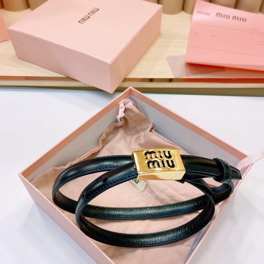 MiuMiu徽标跃于此款细腰带的金属