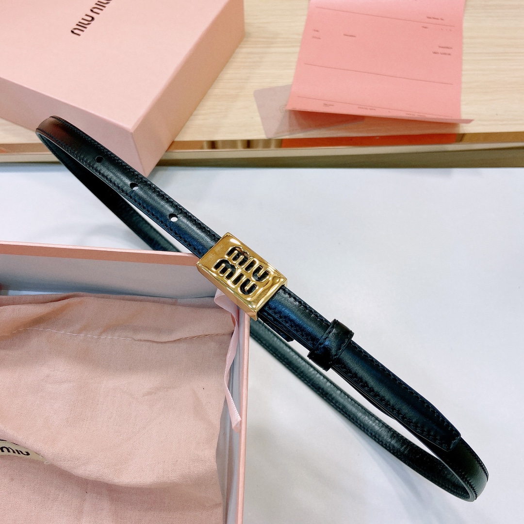 MiuMiu徽标跃于此款细腰带的金属
