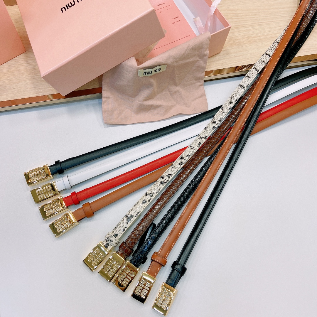 MiuMiu徽标跃于此款细腰带的金属