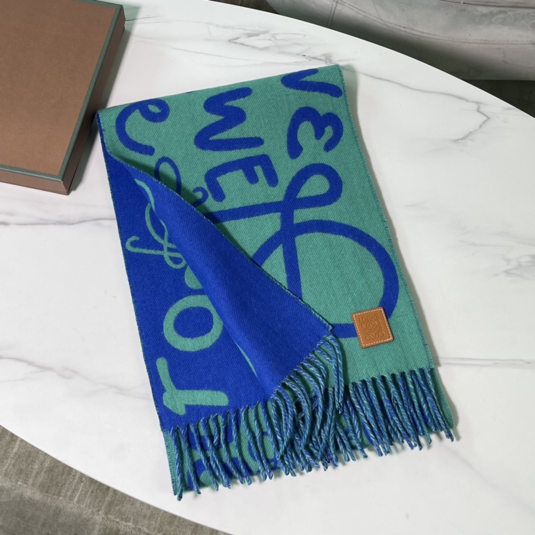 2023 Luxury Replicas
 Loewe Store
 Scarf Blue Green Cashmere Wool Fall Collection