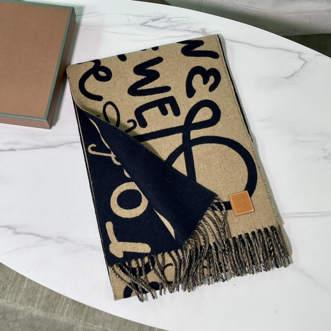 Loewe Scarf Black Caramel Cashmere Wool Fall Collection