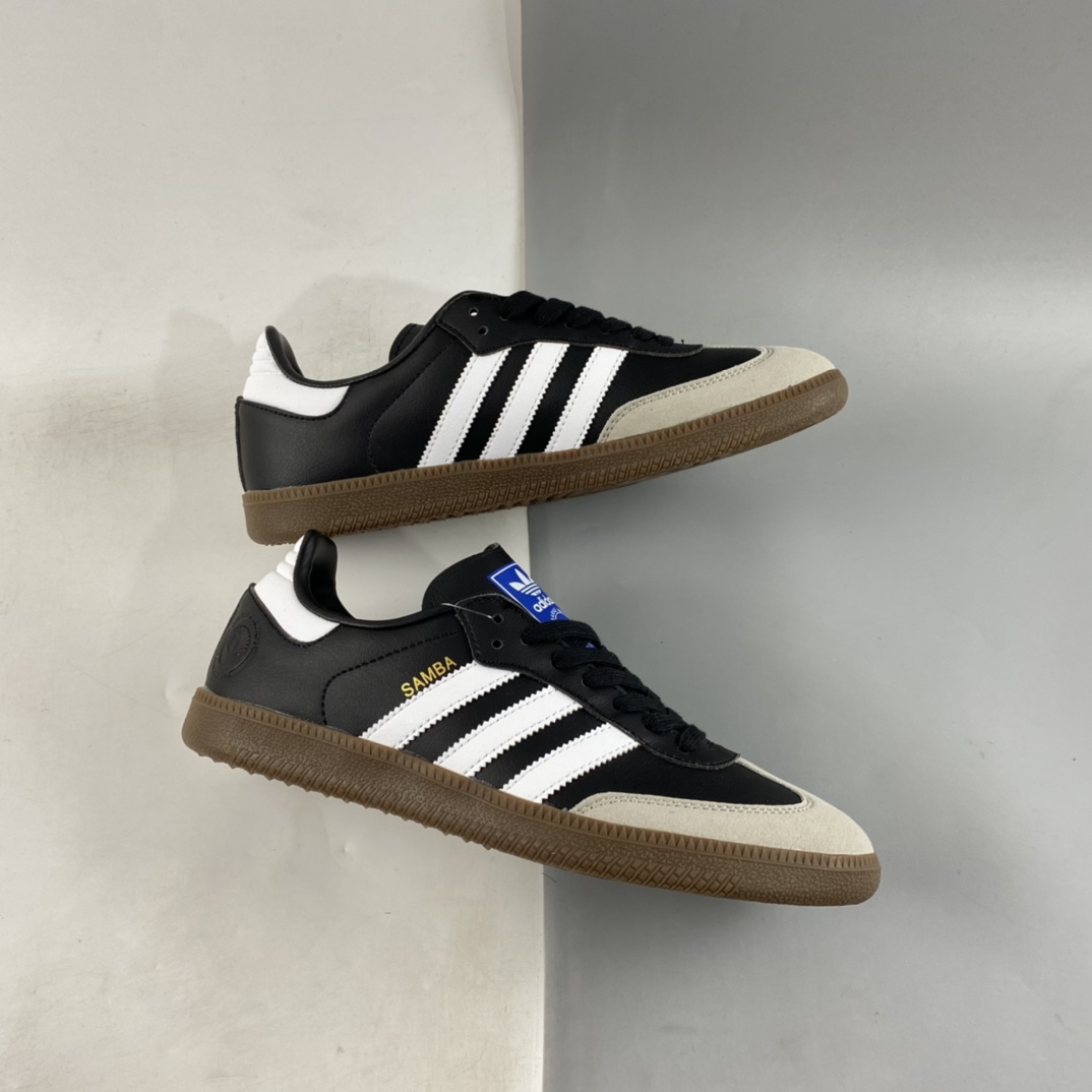 Adidas SAMBA OG clover men's and women's retro black and white sports casual shoes FX9042