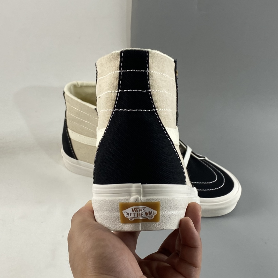 Vans Eco Theory Environmental Recycling Series FOG Color Matching Beige Stitching Linen High Top Casual Sneakers VN0A5KRUBLK