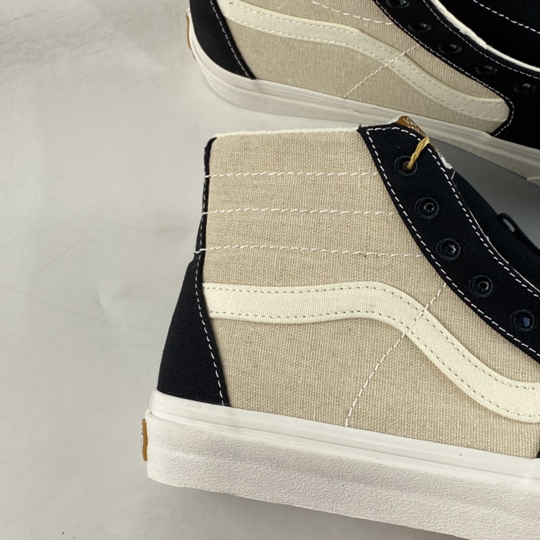 Vans Eco Theory Environmental Recycling Series FOG Color Matching Beige Stitching Linen High Top Casual Sneakers VN0A5KRUBLK