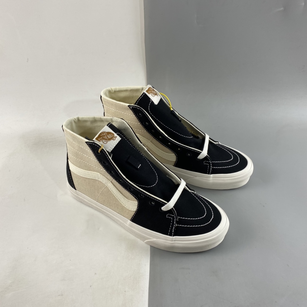 Vans Eco Theory Environmental Recycling Series FOG Color Matching Beige Stitching Linen High Top Casual Sneakers VN0A5KRUBLK