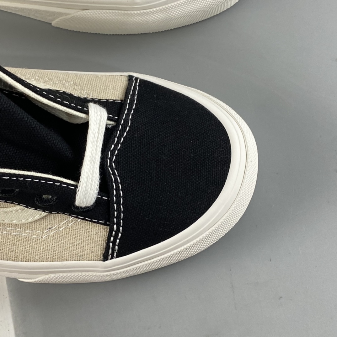 Vans Eco Theory Environmental Recycling Series FOG Color Matching Beige Stitching Linen Low Top Casual Sneakers VN0A54F4BLK