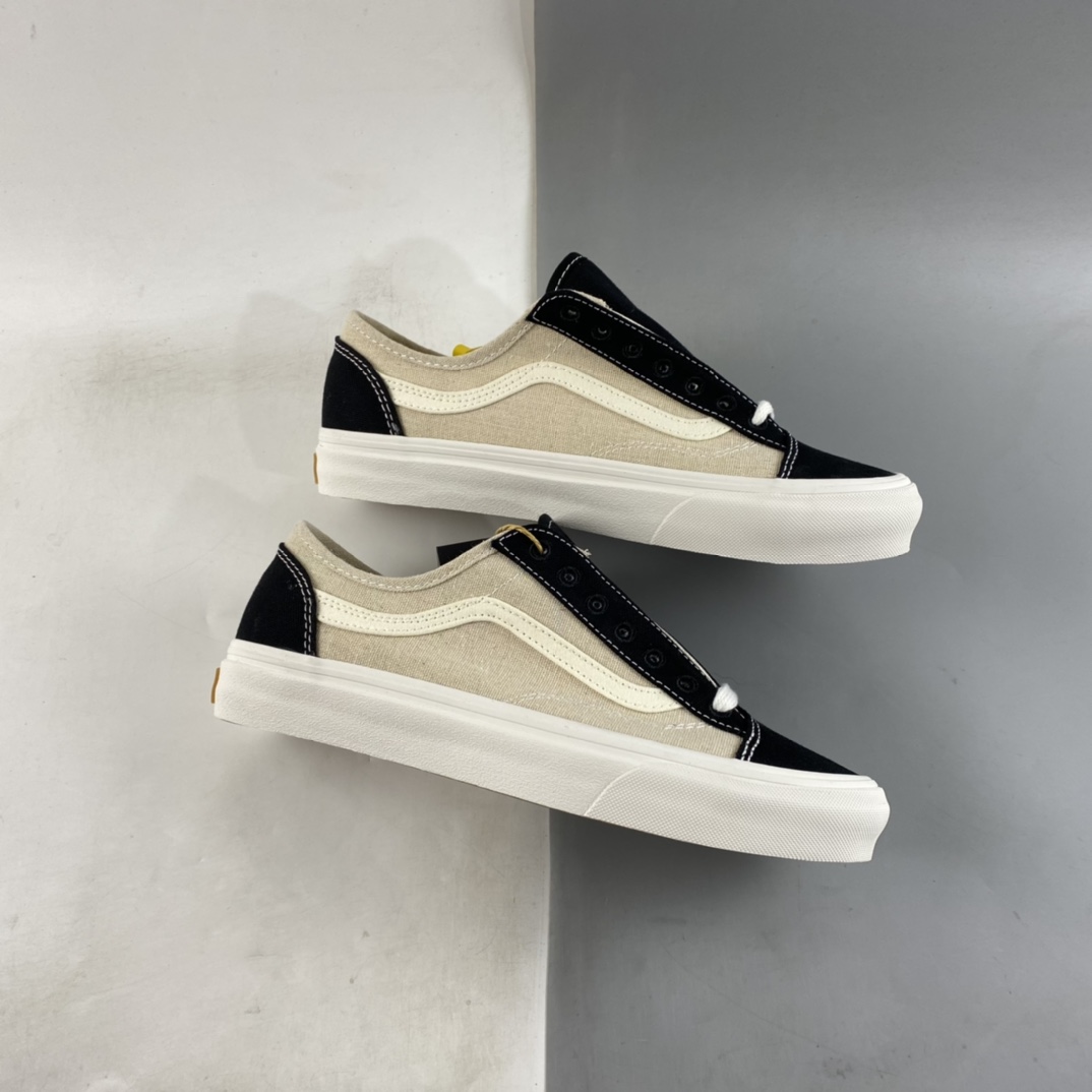 Vans Eco Theory Environmental Recycling Series FOG Color Matching Beige Stitching Linen Low Top Casual Sneakers VN0A54F4BLK