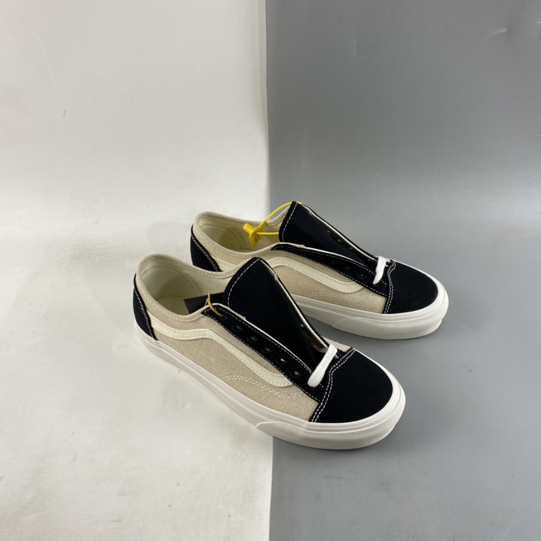 Vans Eco Theory Environmental Recycling Series FOG Color Matching Beige Stitching Linen Low Top Casual Sneakers VN0A54F4BLK