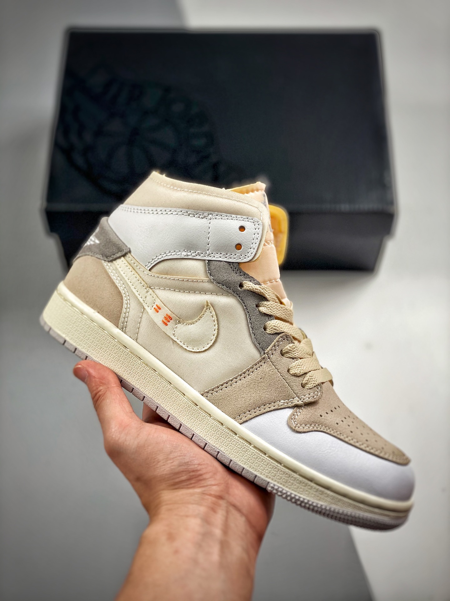 -4 Air Jordan 1 Mid mezcla de materiales gris blanco zapato original de la empresa comprado para rehacer el molde recha…