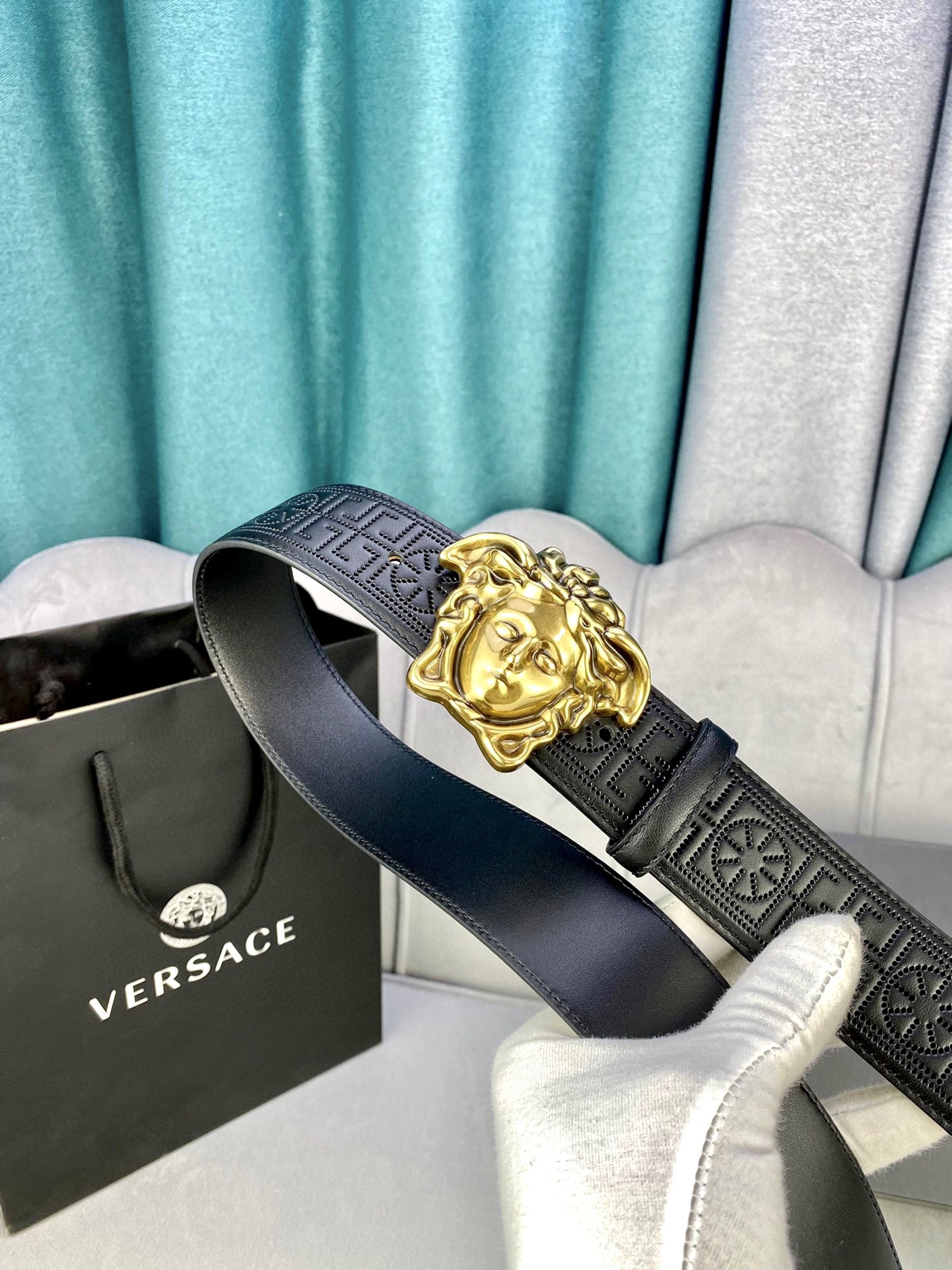 Versace Palazzo Series: 3D Medusa Belt with Ancient Greek Design (4.0 cm Width) - 图片 9