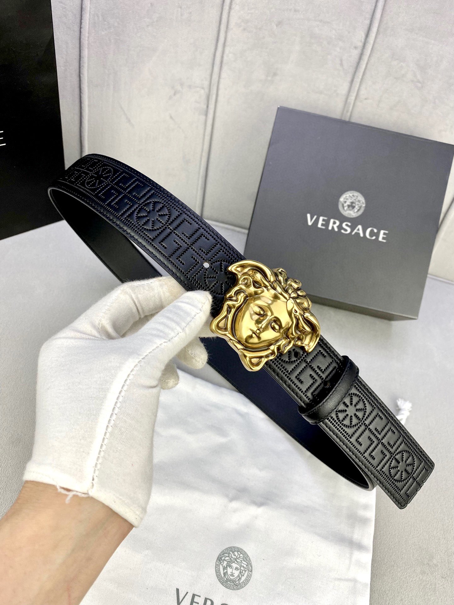 Versace Palazzo Series: 3D Medusa Belt with Ancient Greek Design (4.0 cm Width) - 图片 6
