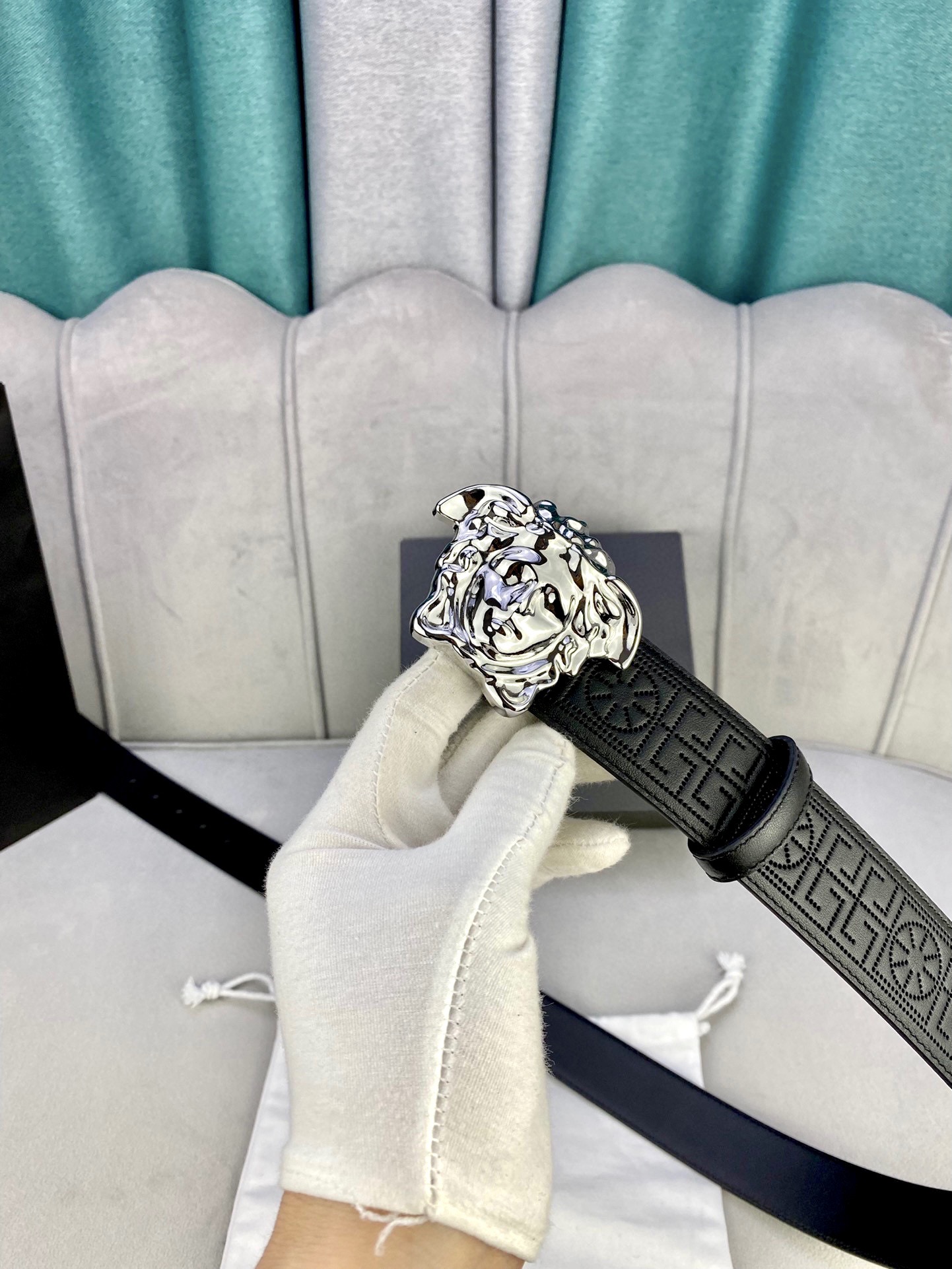 Versace Palazzo Series: 3D Medusa Belt, 4.0 cm Width, Ancient Greek Design - 图片 9