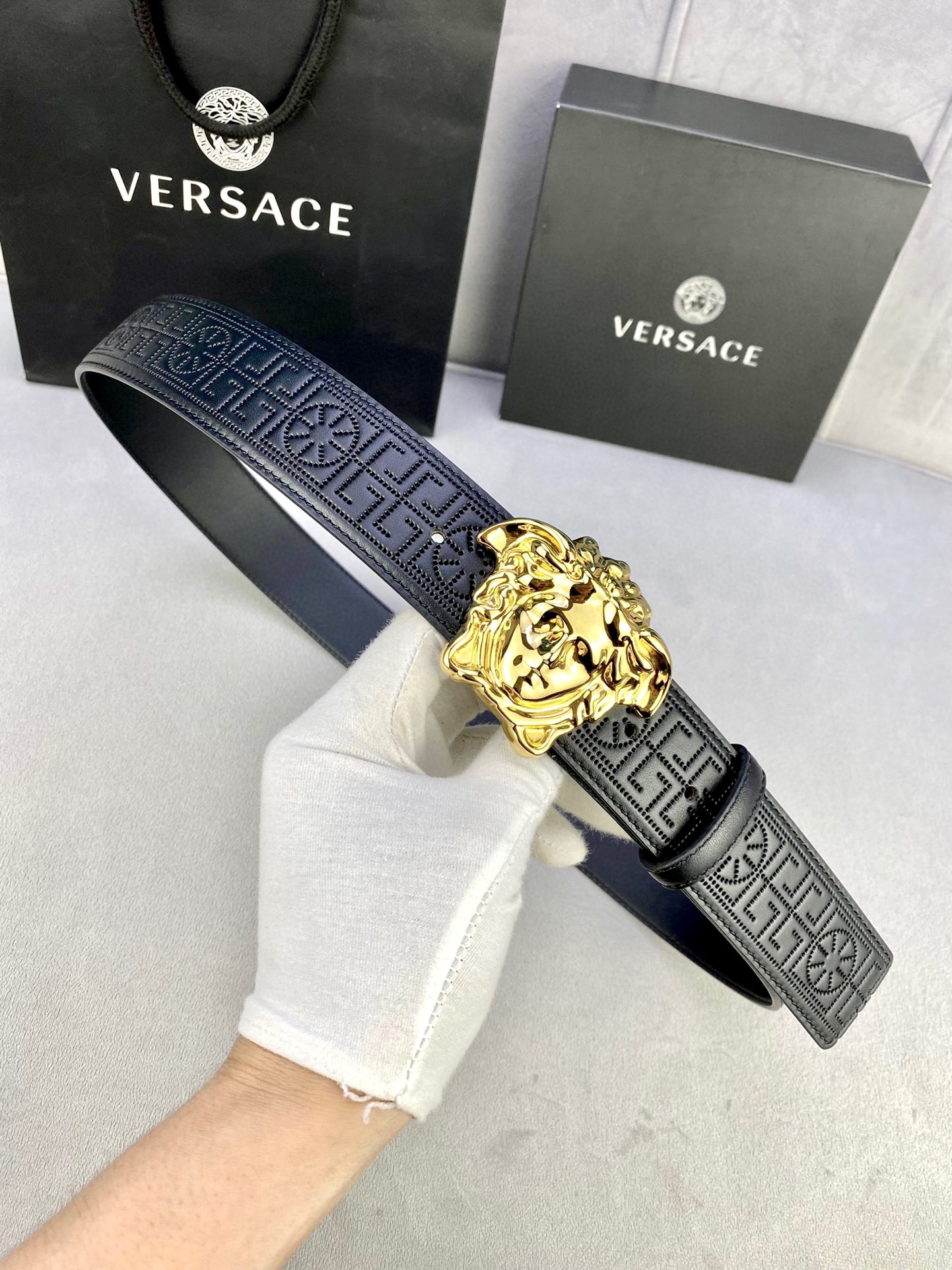Versace Palazzo Series: 3D Medusa Belt, 4.0 cm Width, Ancient Greek Design - 图片 4