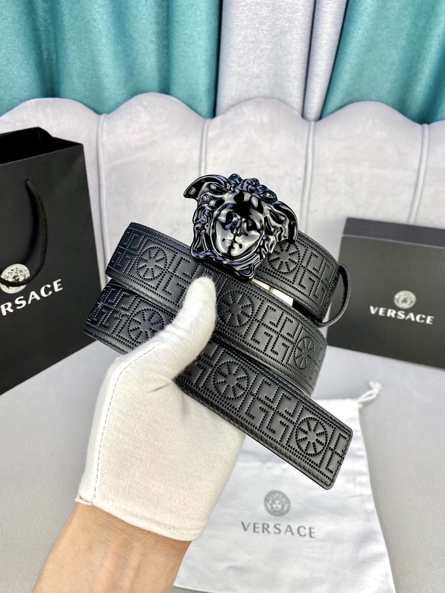 Versace Palazzo Series: 3D Medusa Belt, 4.0 cm Width, Ancient Greek Design - 图片 3