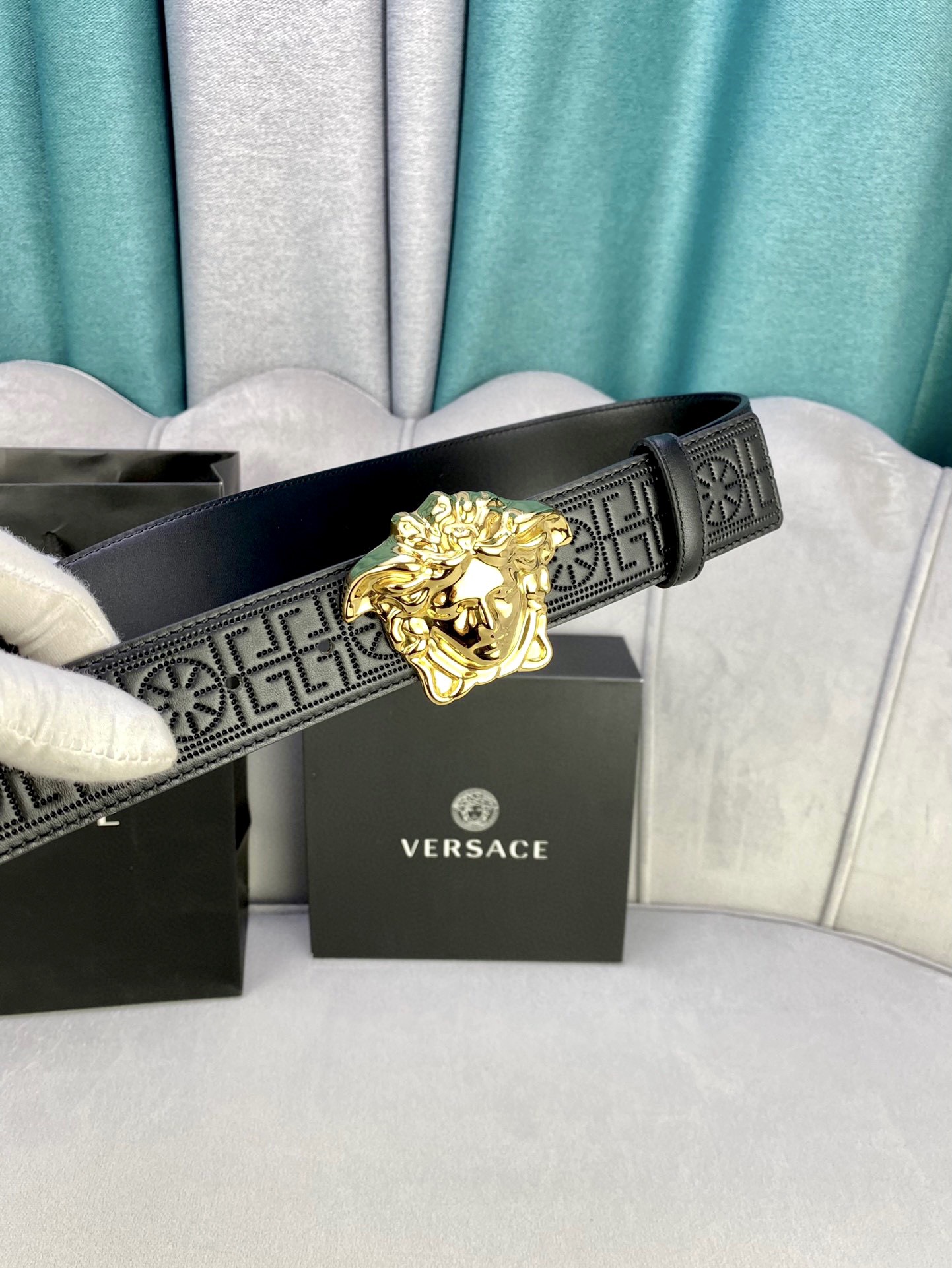 Versace Palazzo Series: 3D Medusa Belt, 4.0 cm Width, Ancient Greek Design - 图片 6