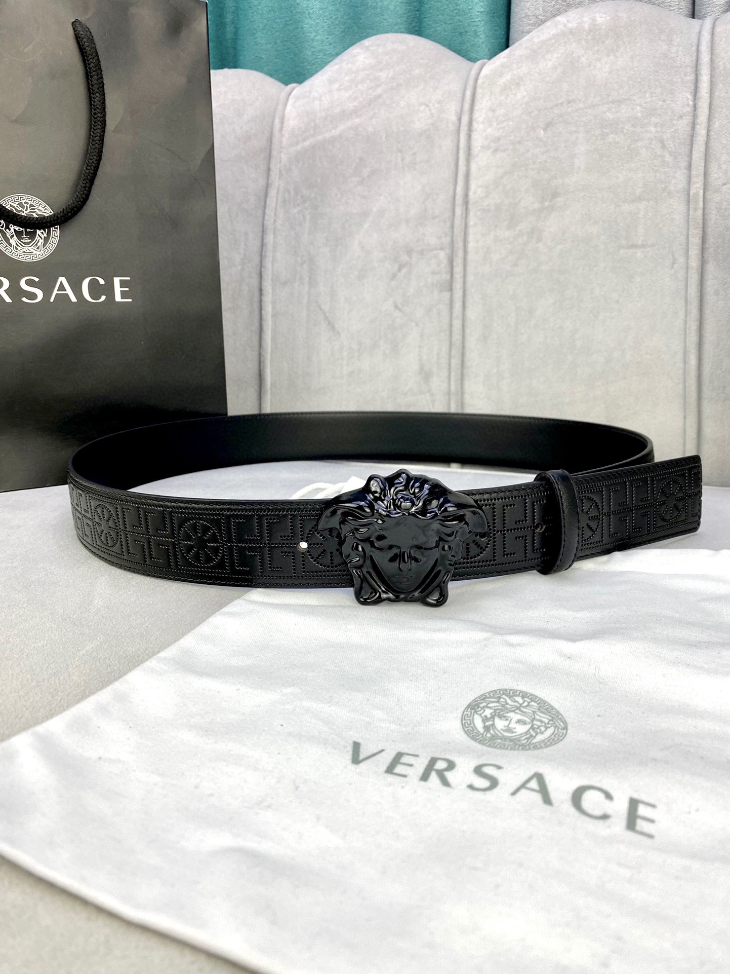 Versace Palazzo Series: 3D Medusa Belt, 4.0 cm Width, Ancient Greek Design - 图片 1