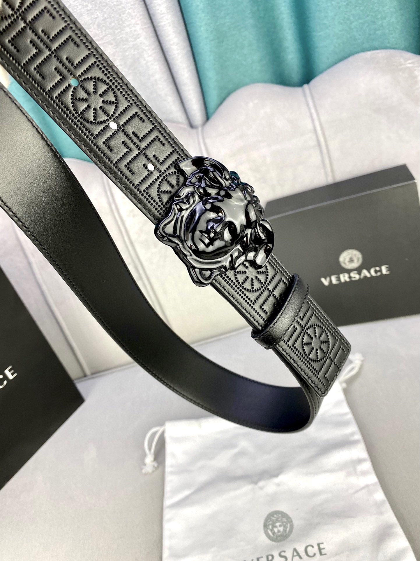 Versace Palazzo Series: 3D Medusa Belt, 4.0 cm Width, Ancient Greek Design - 图片 2