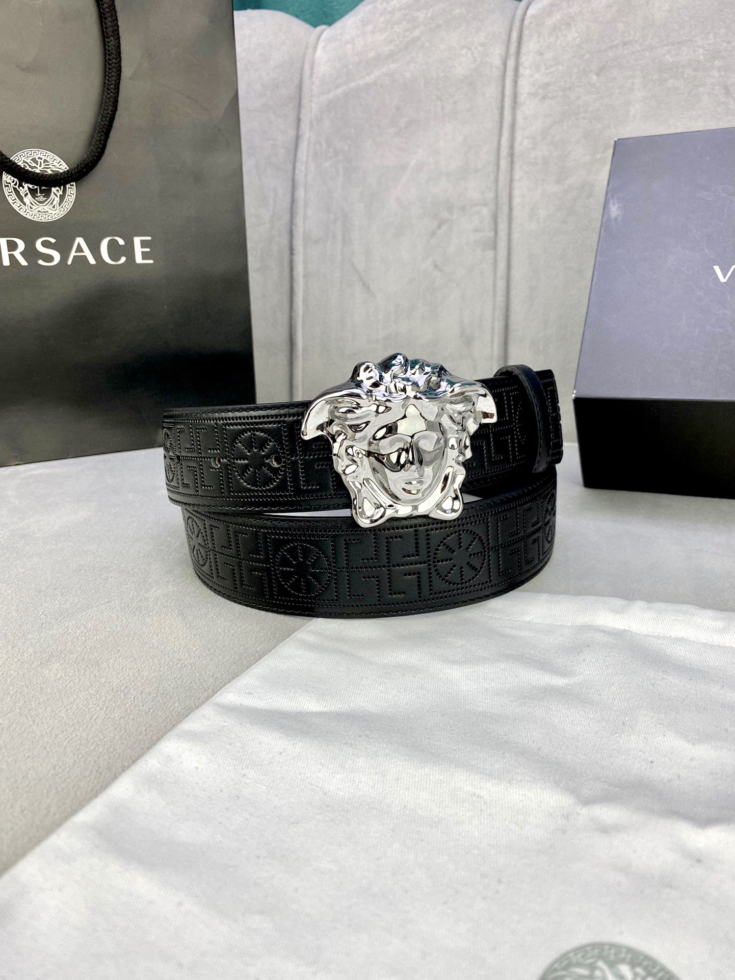 Versace Palazzo Series: 3D Medusa Belt, 4.0 cm Width, Ancient Greek Design - 图片 8