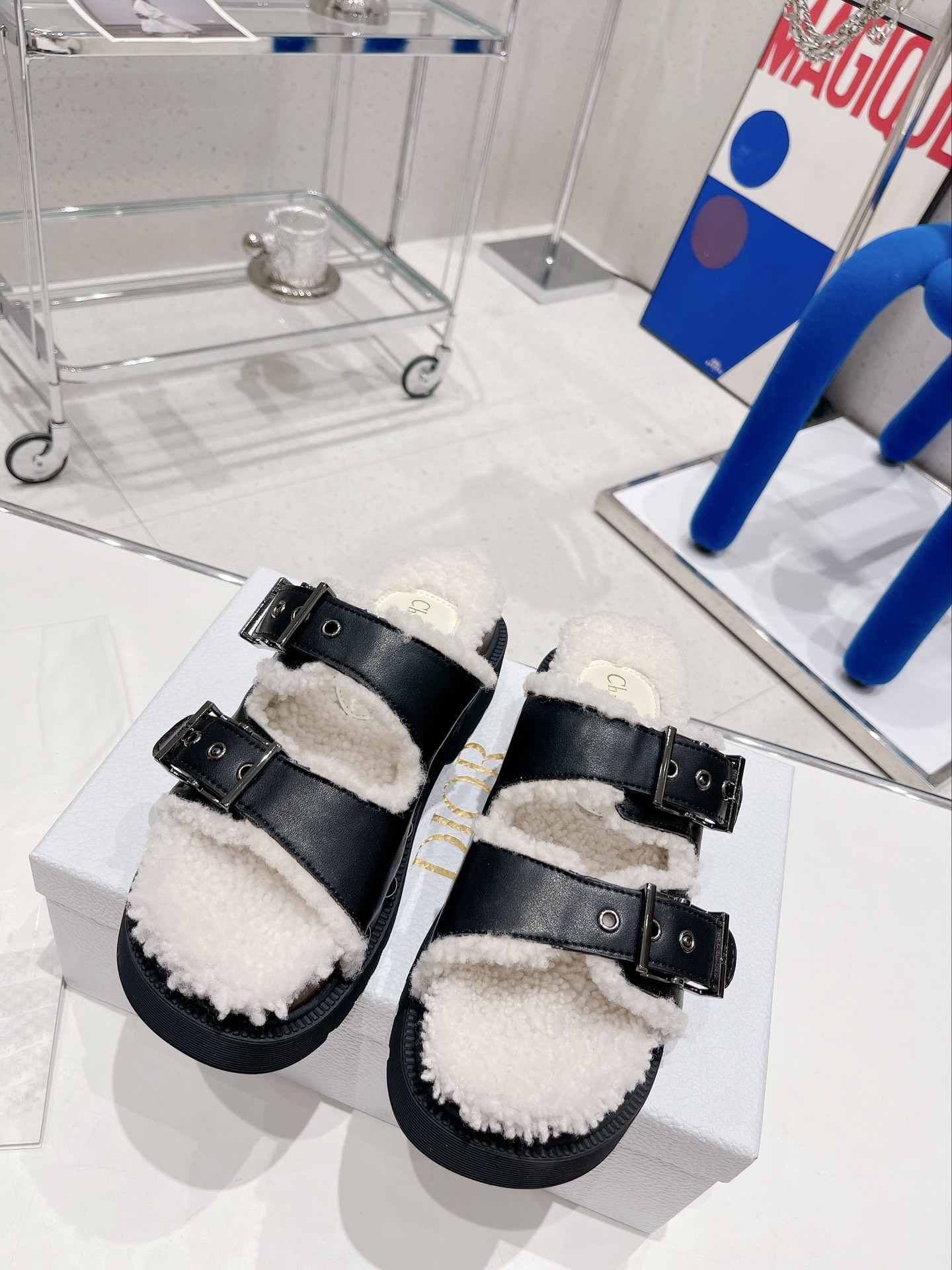 Dior Shoes Slippers Silver Cowhide Rubber Wool Fall/Winter Collection Fashion