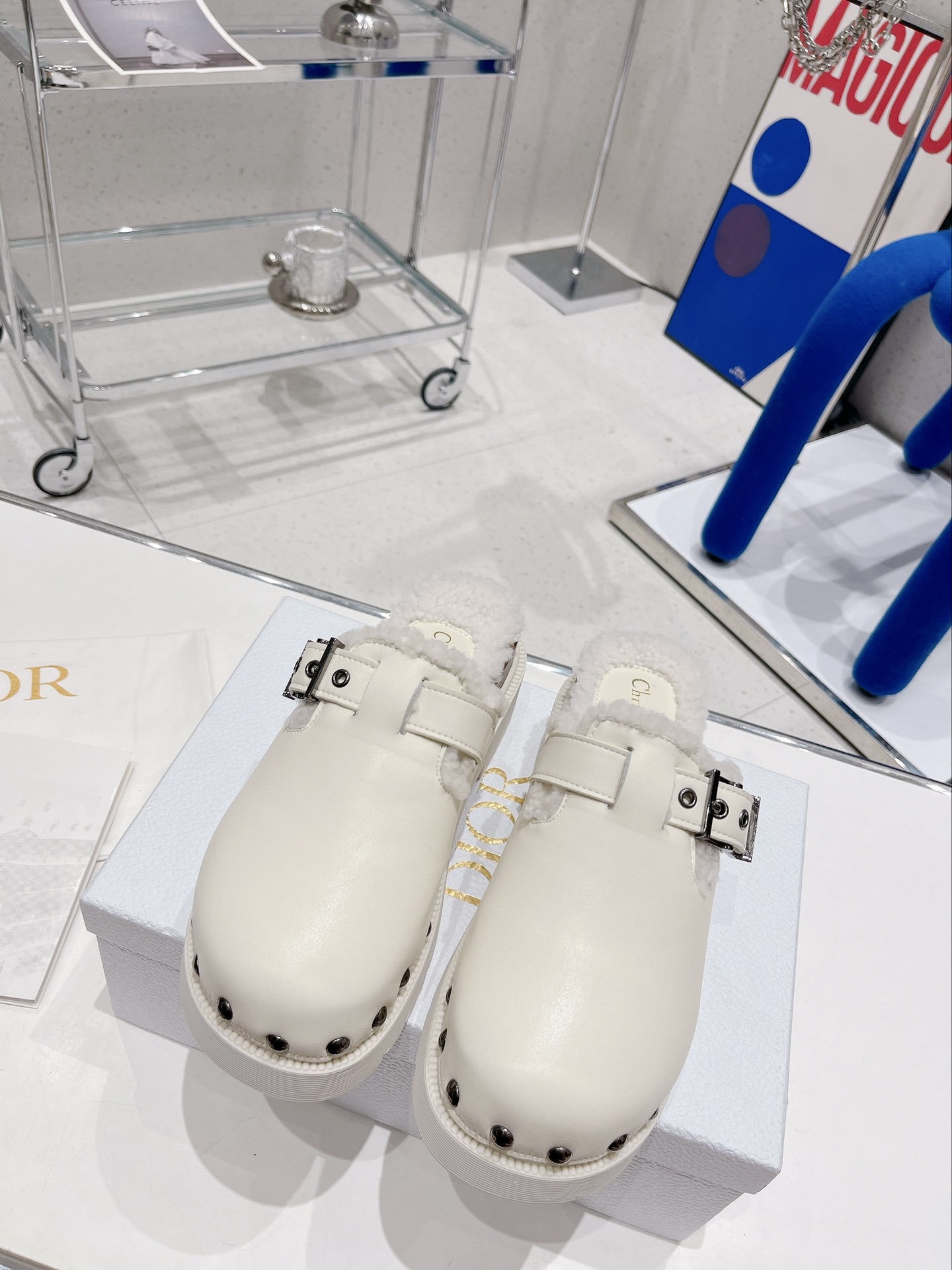 Dior Shoes Half Slippers Only sell high-quality
 Silver Cowhide Rubber Wool Fall/Winter Collection Fashion
