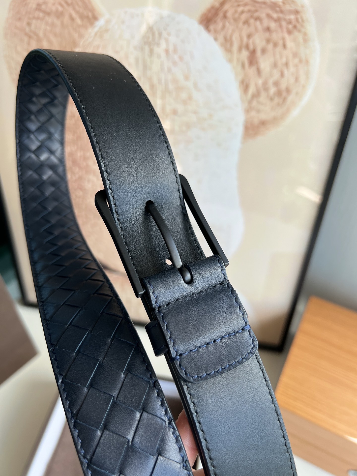 BV保碟家 进口小牛皮编织的小方格成为典型标识3.5cm腰带