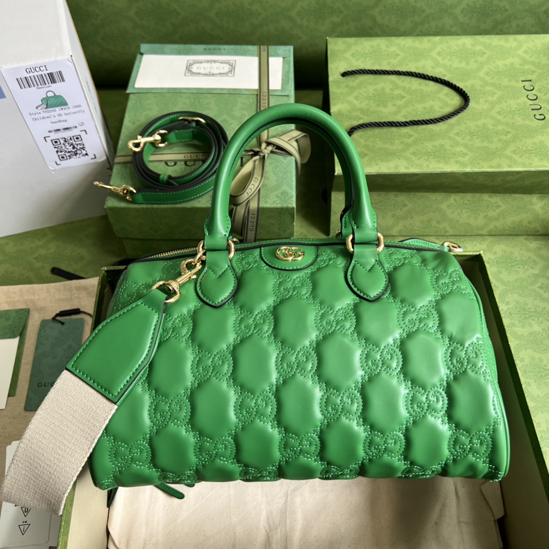 配全套原厂绿盒包装GG绗缝皮革手提包