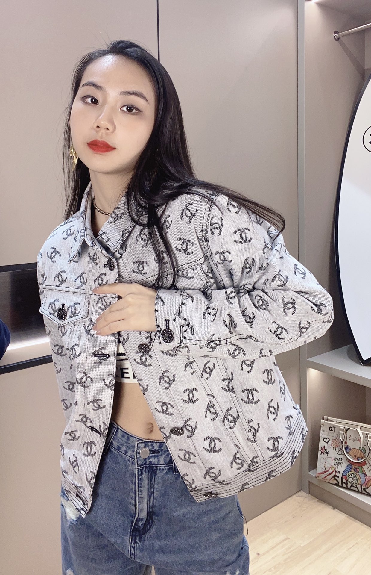 2022Chanel 2022ss满印小香风牛仔外套