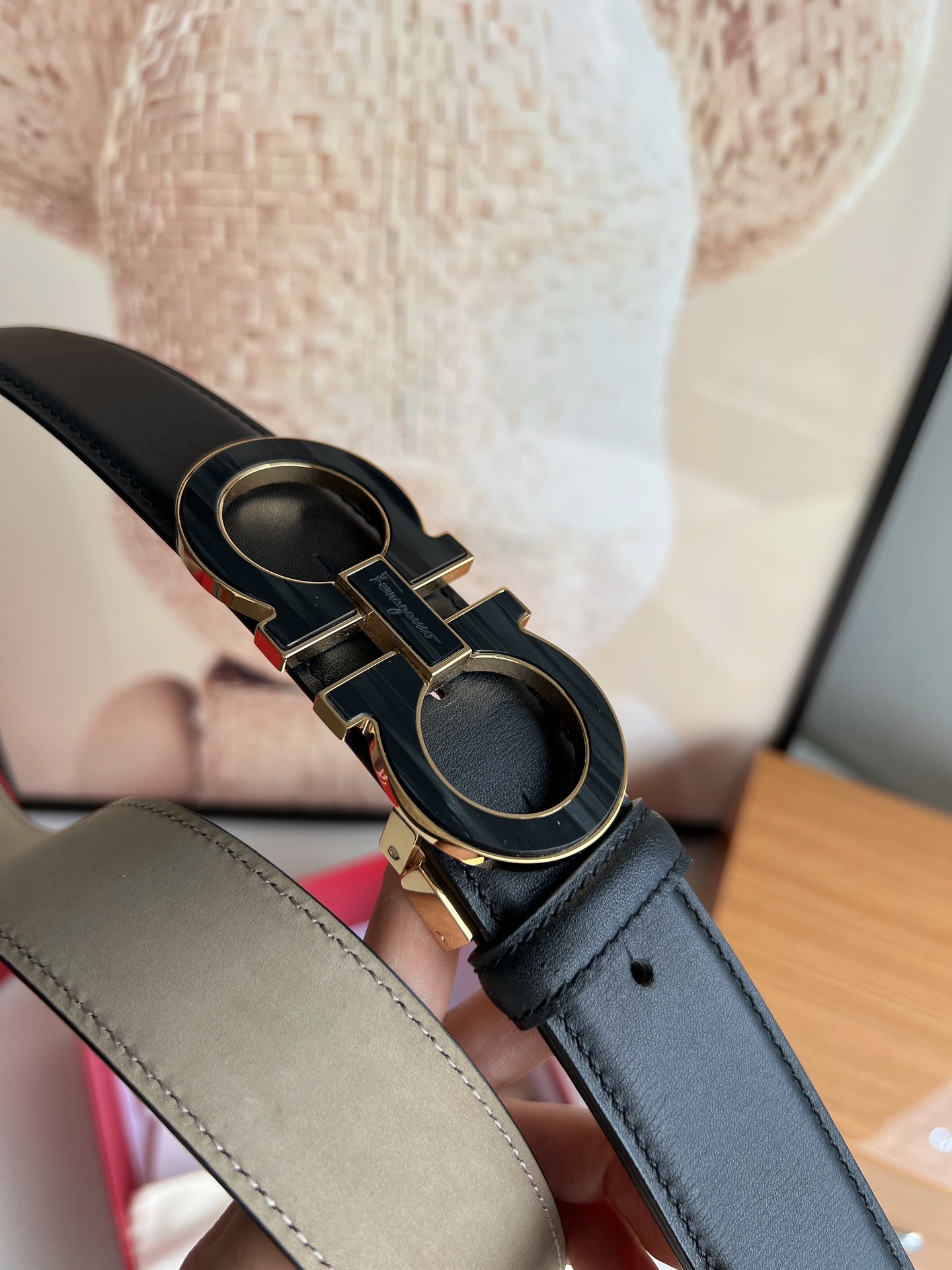 Salvatore  Ferragamo菲拉格慕男士3.5cm精钢Gancini金属扣，头层牛皮腰带