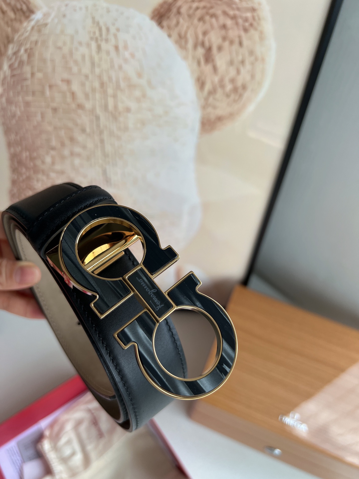 Salvatore  Ferragamo菲拉格慕男士3.5cm精钢Gancini金属扣，头层牛皮腰带