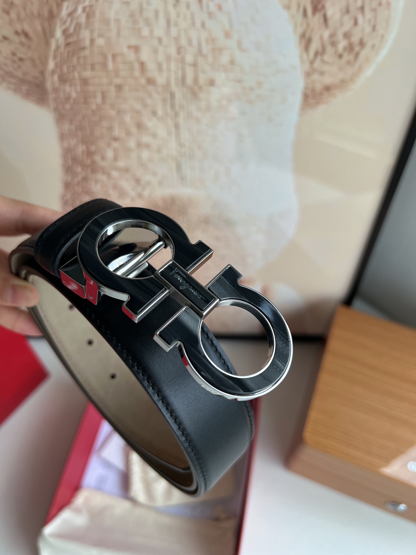 Salvatore  Ferragamo菲拉格慕男士3.5cm精钢Gancini金属扣，头层牛皮腰带