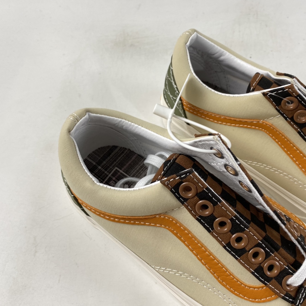 Vans Old Skool Brown Checkerboard Stitching Presbyopia Flat Replacement Printing Low Top Casual Canvas Shoes VN0A5JMI94R