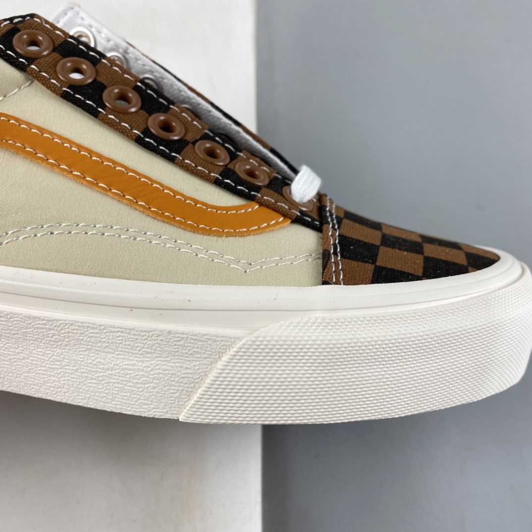 Vans Old Skool Brown Checkerboard Stitching Presbyopia Flat Replacement Printing Low Top Casual Canvas Shoes VN0A5JMI94R