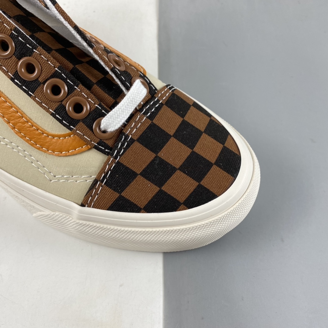 Vans Old Skool Brown Checkerboard Stitching Presbyopia Flat Replacement Printing Low Top Casual Canvas Shoes VN0A5JMI94R