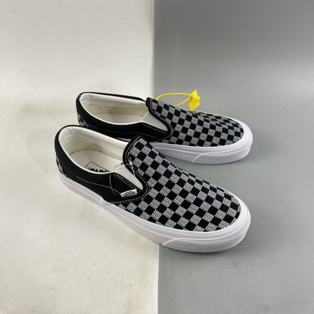 Vans Classic Slip-On98 DX black and gray plaid lazy one pedal canvas shoes VN0A7Q58BLK